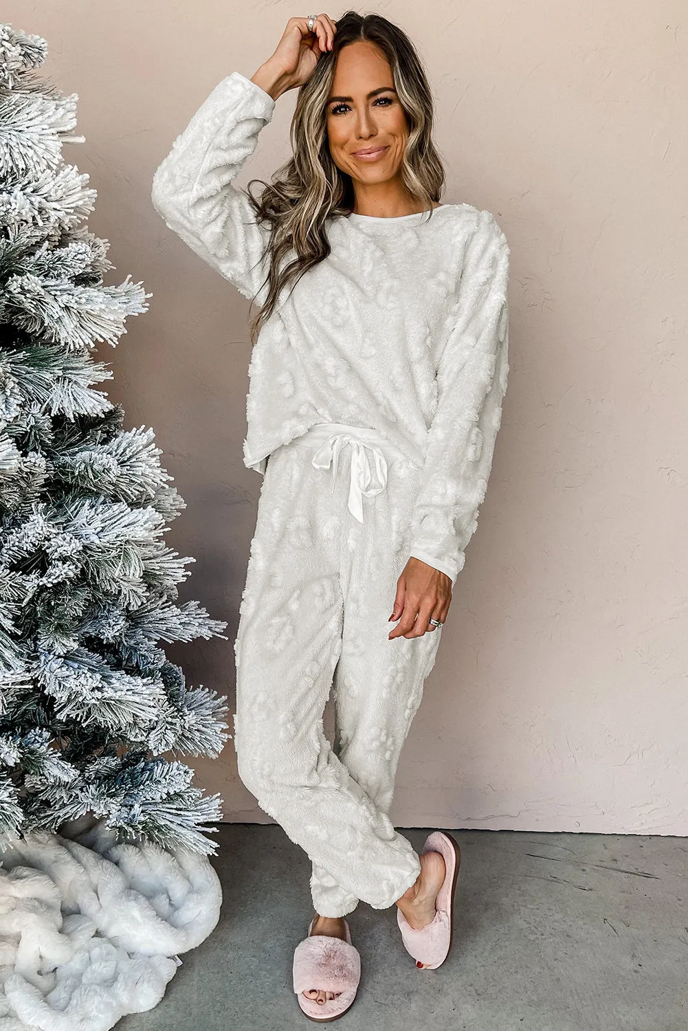 Light Grey Leopard Textured Loose Fit Fleece Lounge Set sold by Beagle Boutique product image thumbnail 4