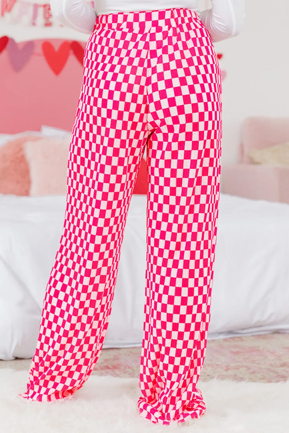 Pink Checkered Buttoned Shirt and High Waist Pants Pajama Set sold by Beagle Boutique product image thumbnail 4
