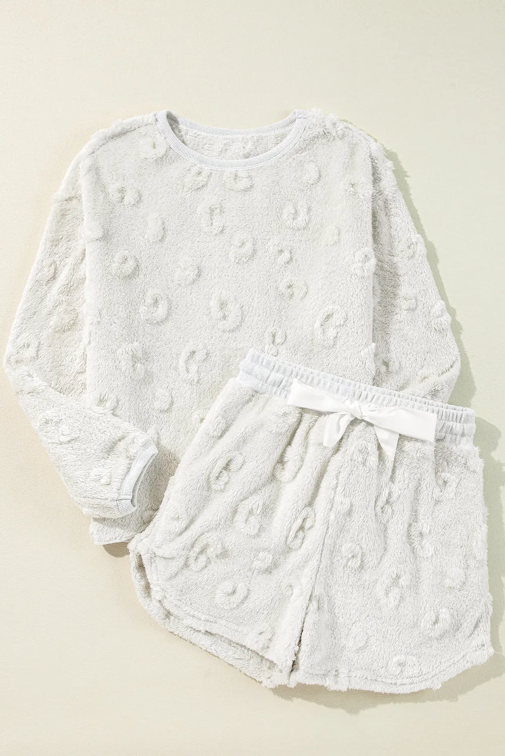 Light Grey Textured Leopard Fleece Loose Two Piece Pyjama Set sold by Beagle Boutique product image thumbnail 5