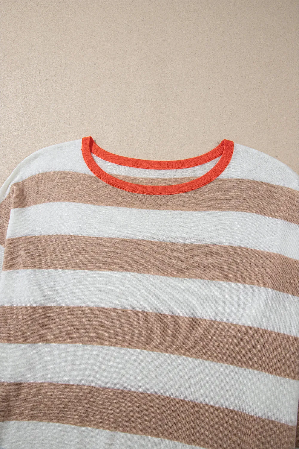 Apricot Colorblock Striped Round Neck Drop Shoulder Sweater sold by Beagle Boutique product image thumbnail 3