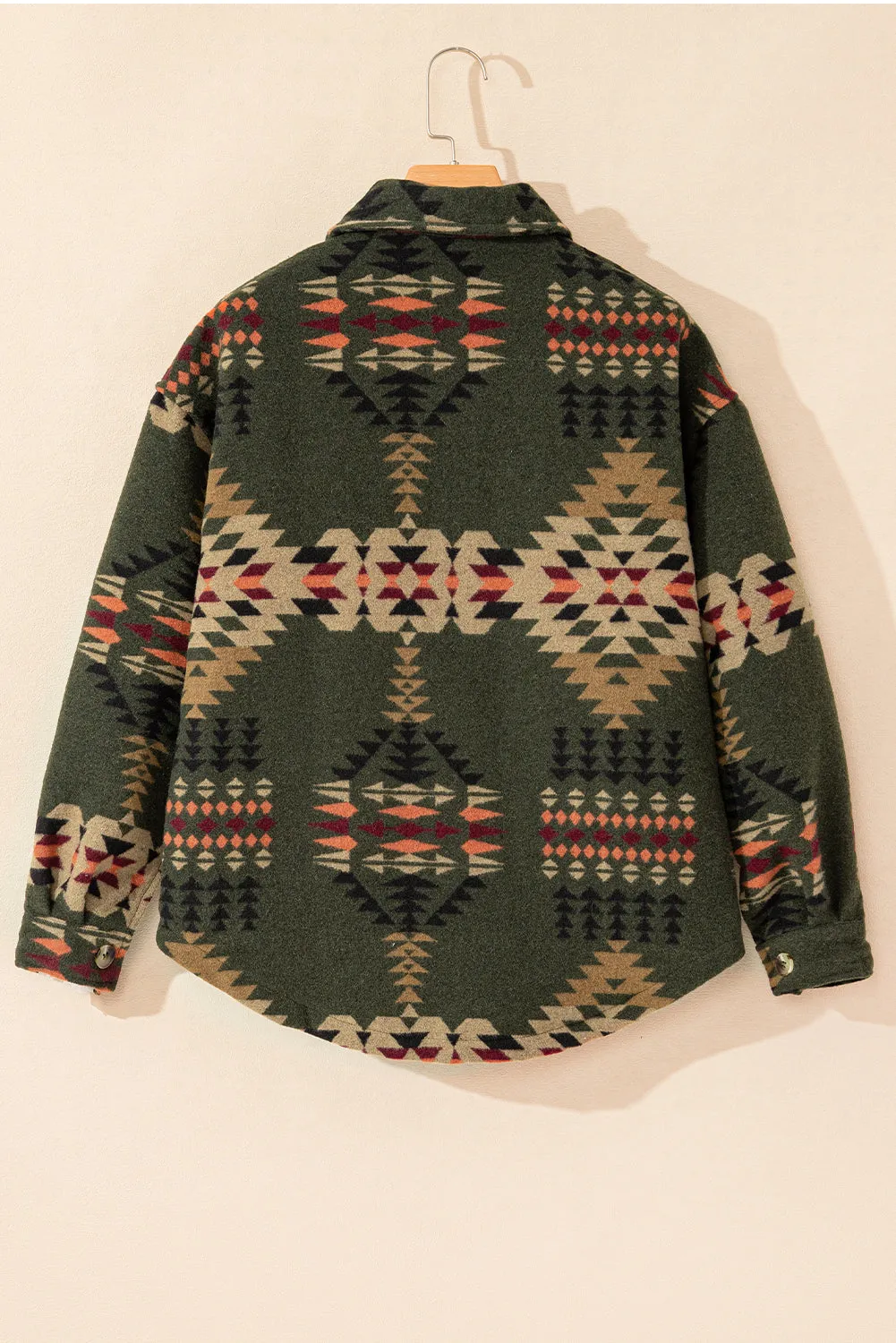 Green Aztec Print Flap Pockets Long Sleeve Shacket sold by Beagle Boutique product image thumbnail 2