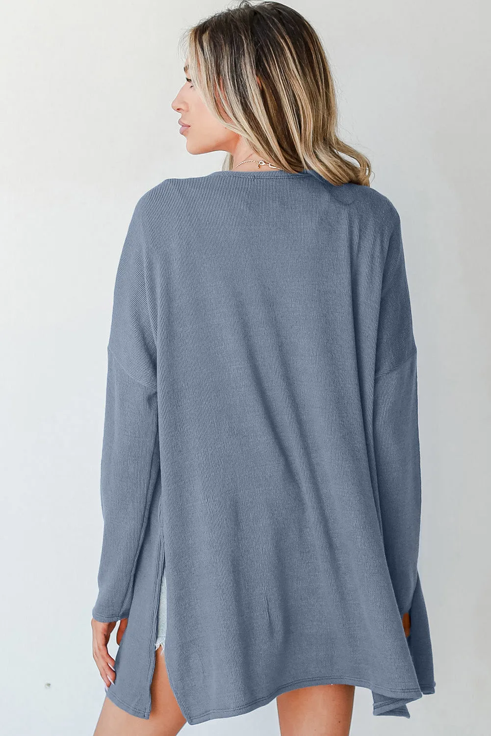 Ashleigh Blue Solid Color Rib Knit Open Front Tunic Cardigan sold by Beagle Boutique product image thumbnail 2