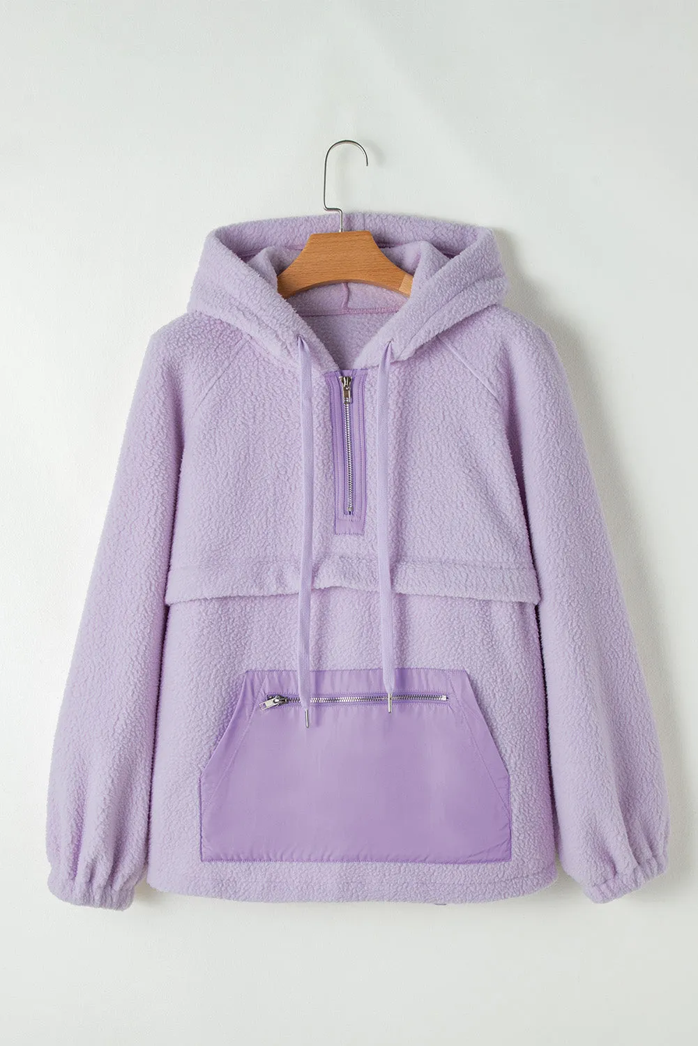 Lavendula Zipped Patch Pocket Fuzzy Drawstring Hoodie sold by Beagle Boutique product image thumbnail 4
