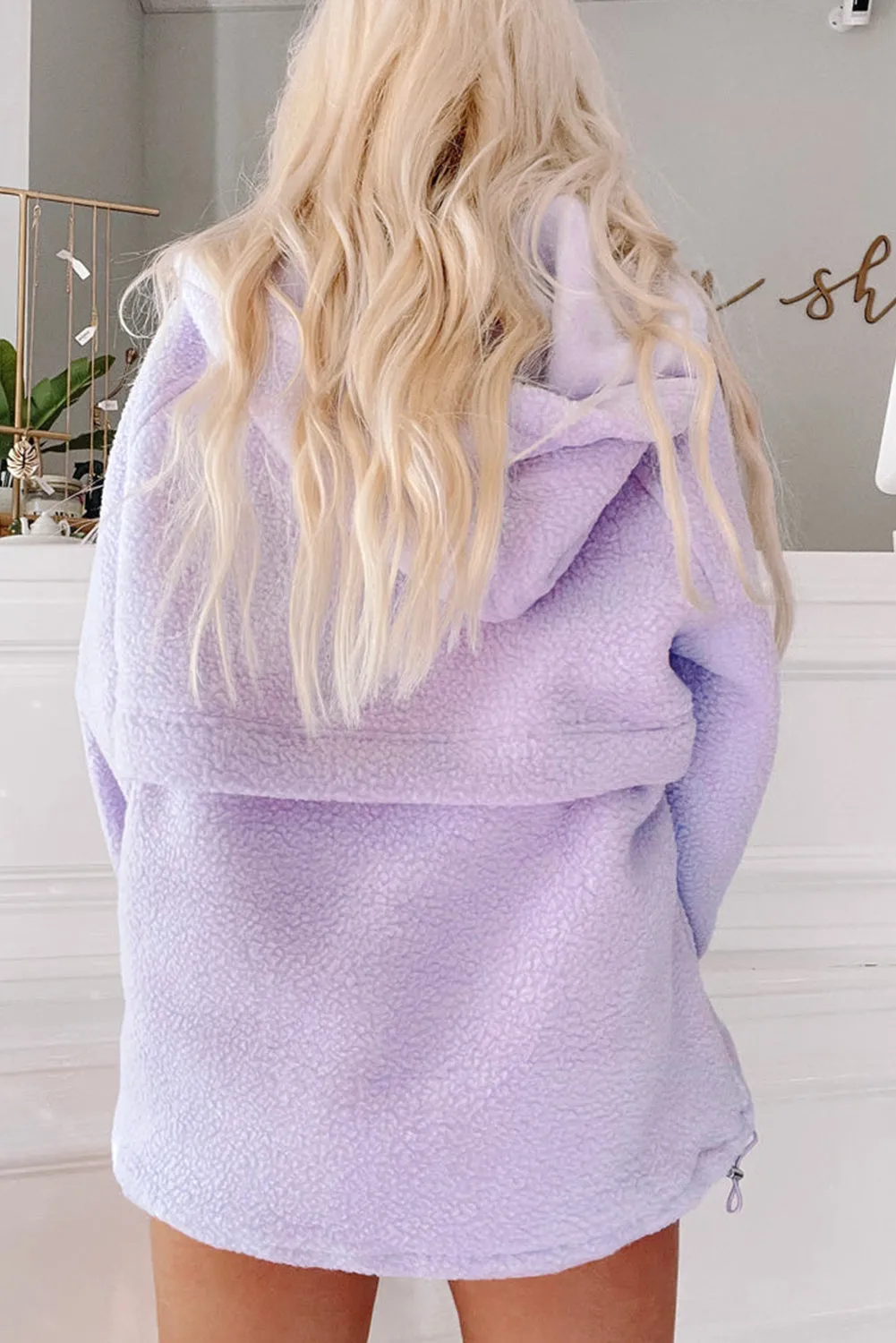 Lavendula Zipped Patch Pocket Fuzzy Drawstring Hoodie sold by Beagle Boutique product image thumbnail 2