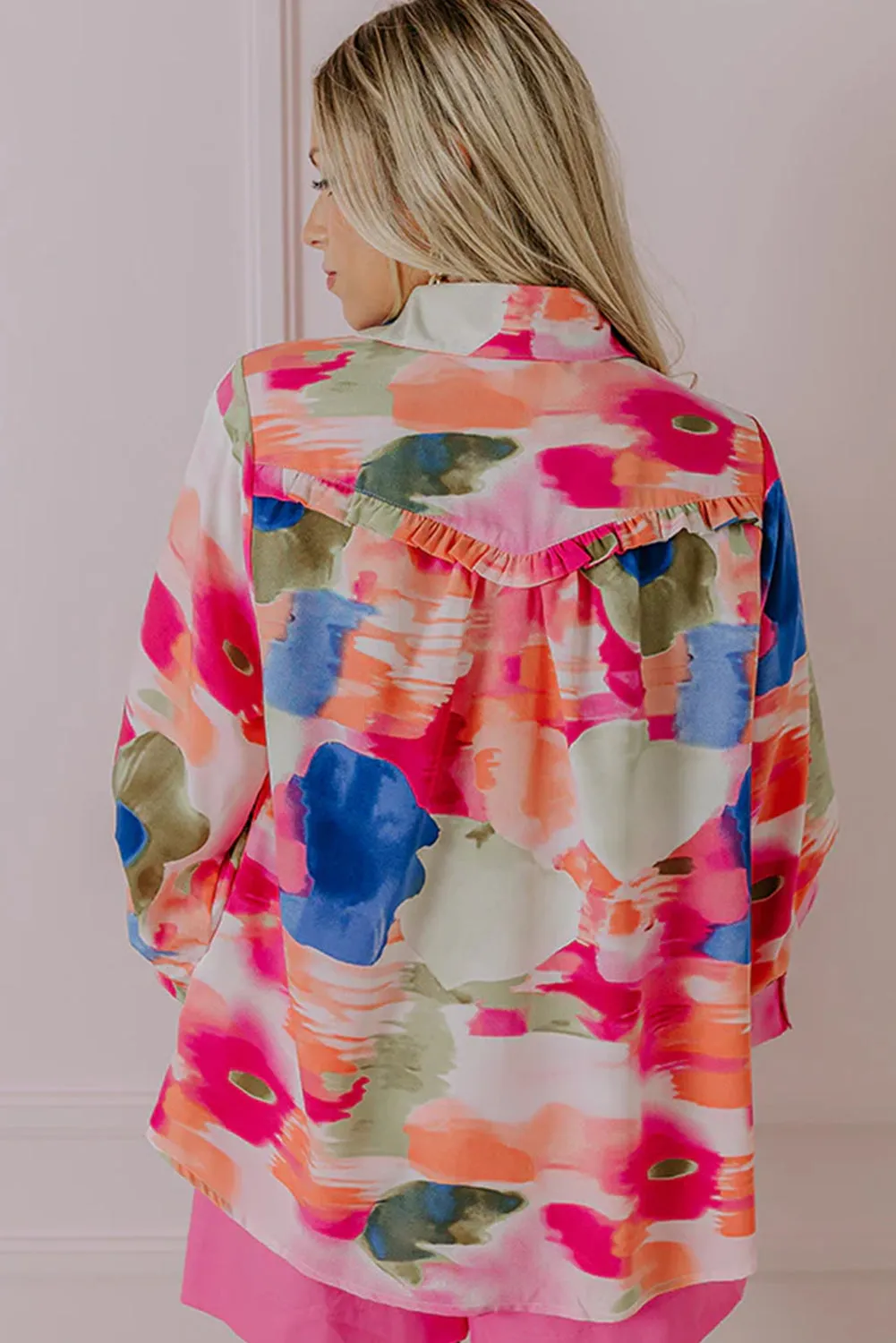 Rose Abstract Print Ruffled Puff Sleeve Shirt sold by Beagle Boutique product image thumbnail 2
