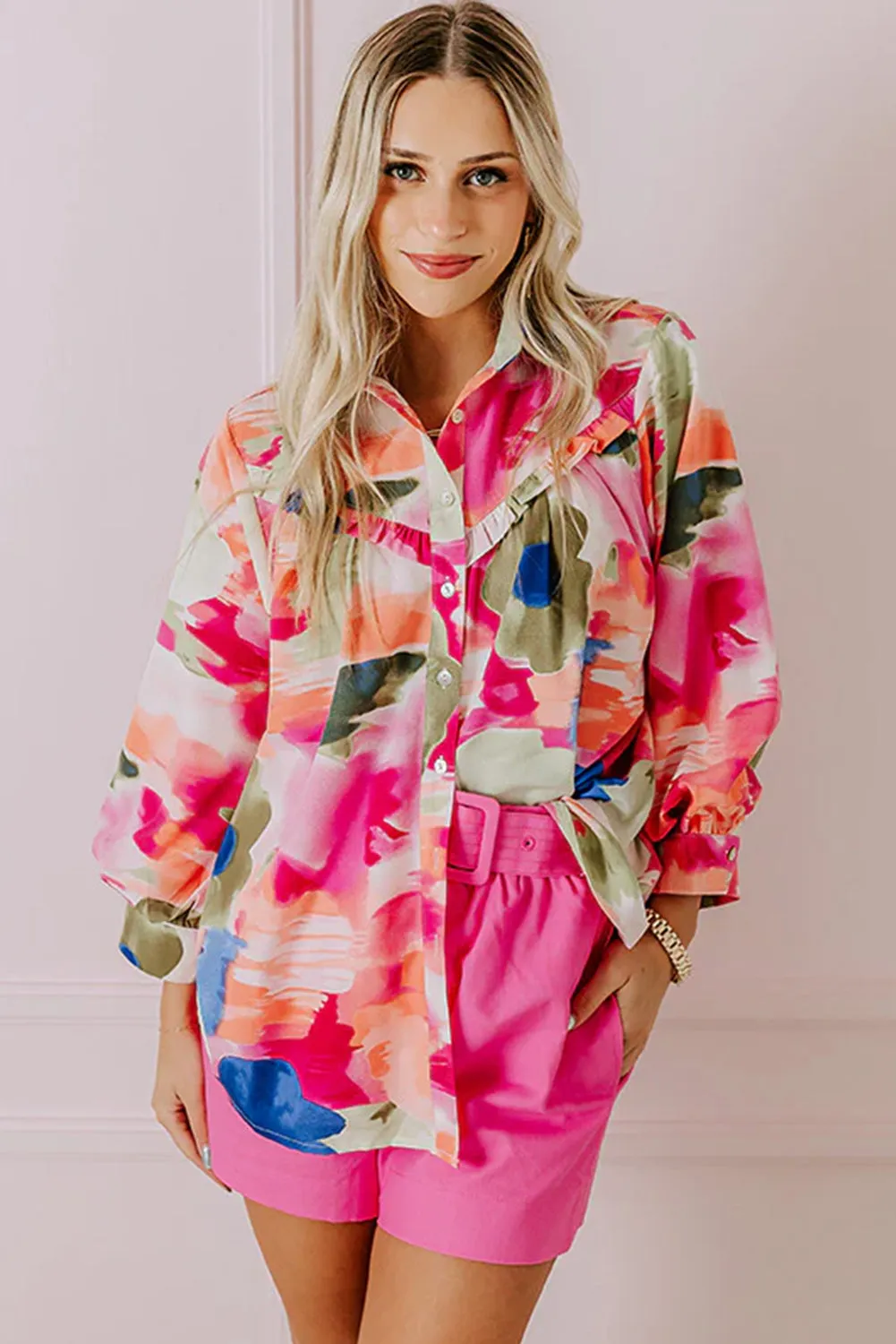 Rose Abstract Print Ruffled Puff Sleeve Shirt sold by Beagle Boutique product image thumbnail 4