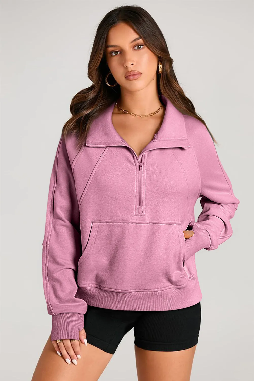 Quarter Zip Stand Neck Kangaroo Pocket Sweatshirt sold by Beagle Boutique product image thumbnail 3