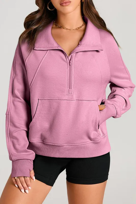 Valerian Quarter Zip Stand Neck Kangaroo Pocket Sweatshirt sold by Beagle Boutique