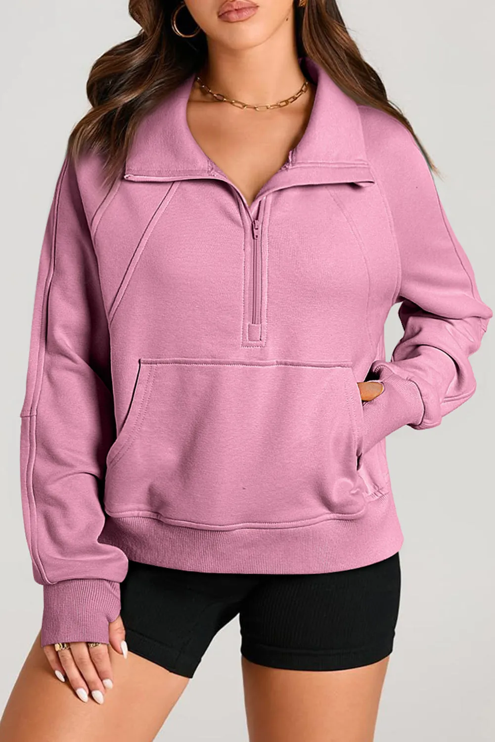 Quarter Zip Stand Neck Kangaroo Pocket Sweatshirt sold by Beagle Boutique