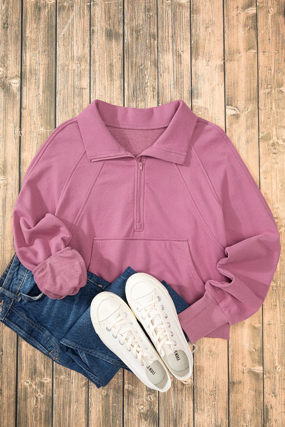 Quarter Zip Stand Neck Kangaroo Pocket Sweatshirt sold by Beagle Boutique product image thumbnail 4