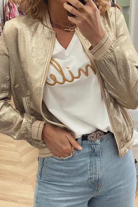Metallic Zip up Baseball Jacket sold by Beagle Boutique