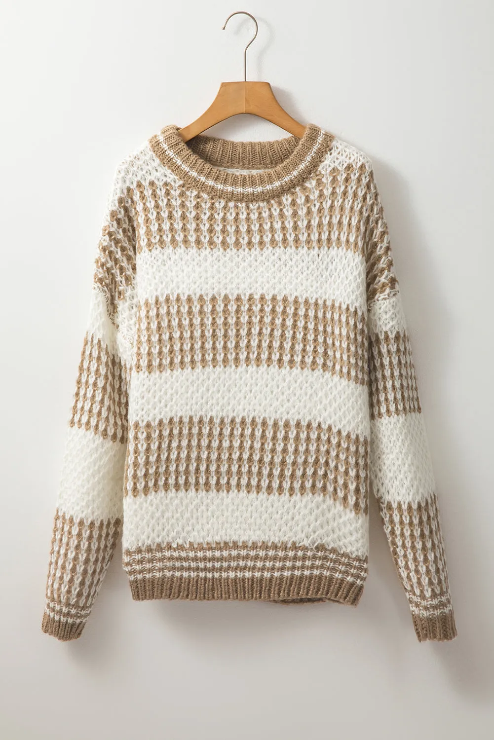 Brown Stripe Drop Shoulder Round Neck Loose Sweater sold by Beagle Boutique product image thumbnail 5