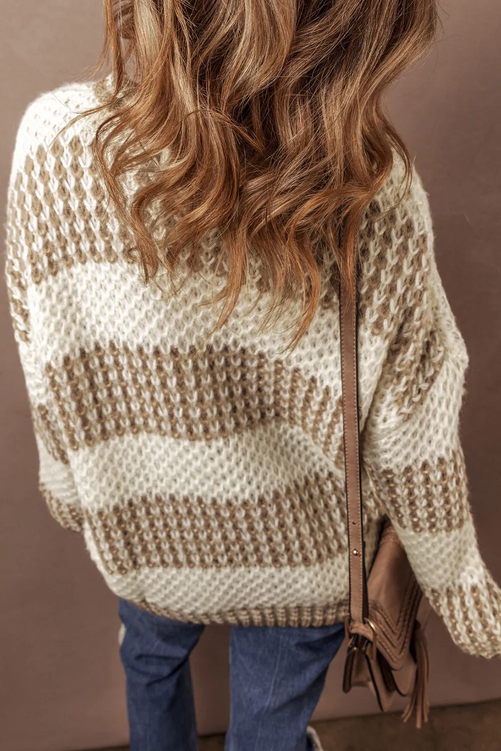 Brown Stripe Drop Shoulder Round Neck Loose Sweater sold by Beagle Boutique product image thumbnail 2