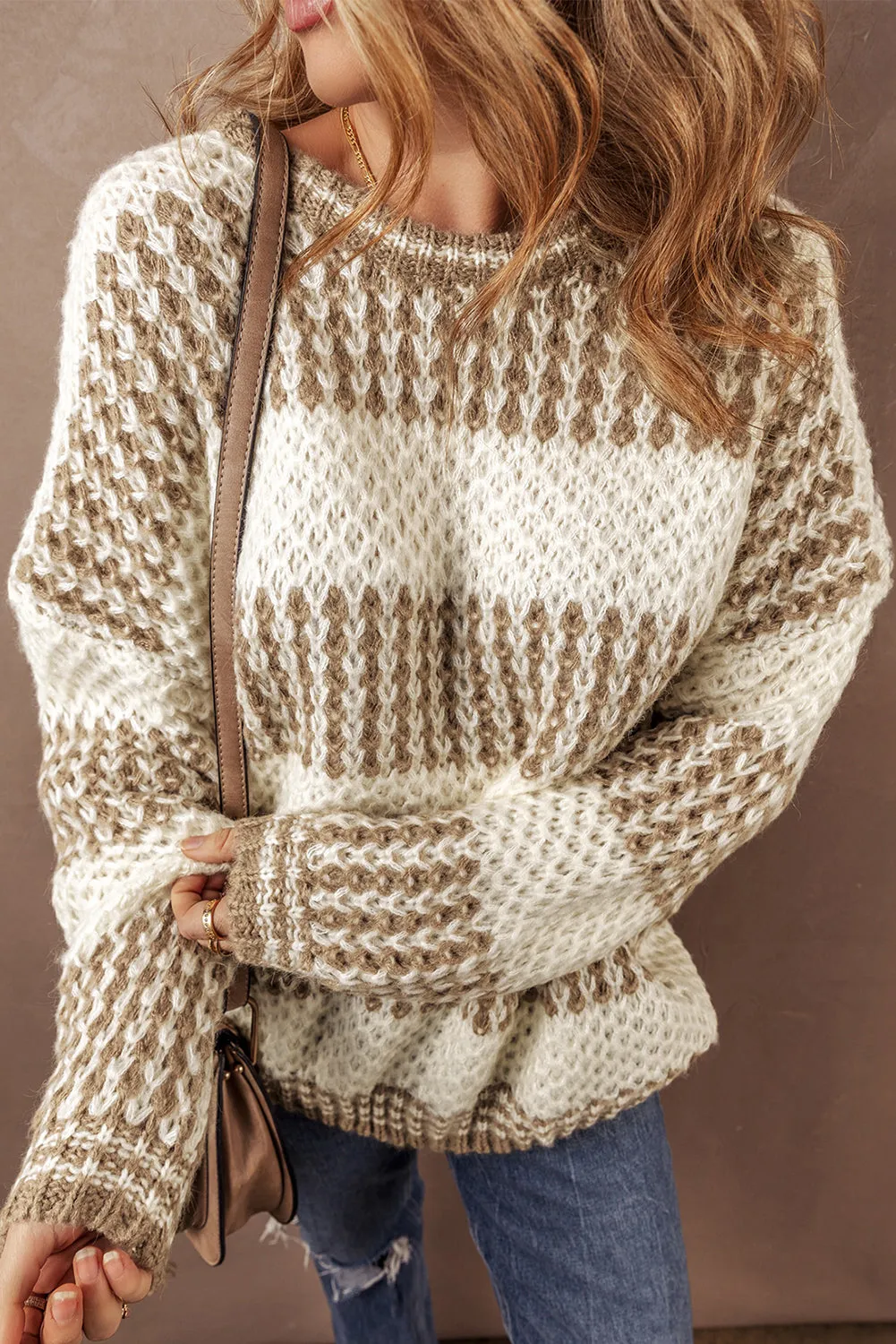 Brown Stripe Drop Shoulder Round Neck Loose Sweater sold by Beagle Boutique