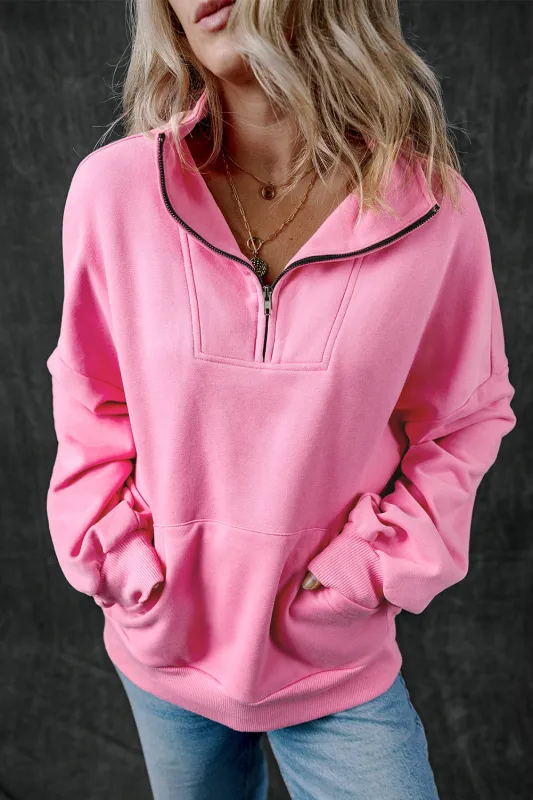 Bonbon Zip-up Stand Neck Kangaroo Pocket Sweatshirt sold by Beagle Boutique