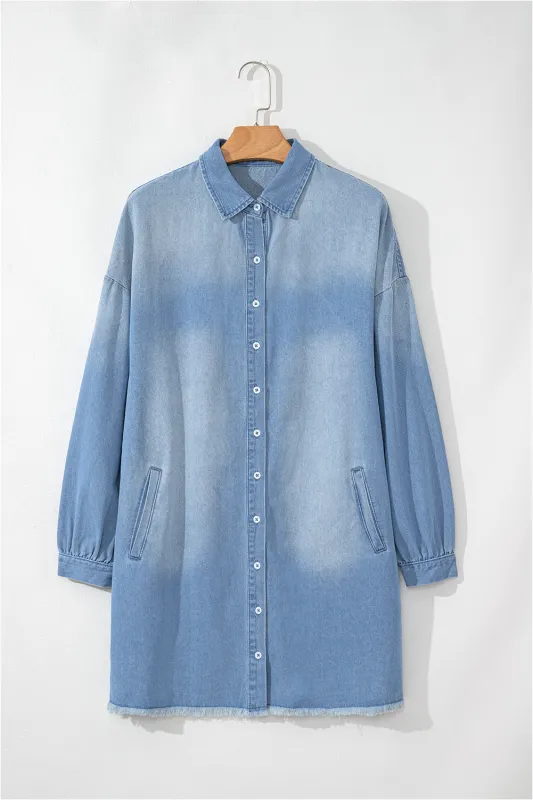 Beau Blue Risen Medium Washed Denim Shirt Dress sold by Beagle Boutique