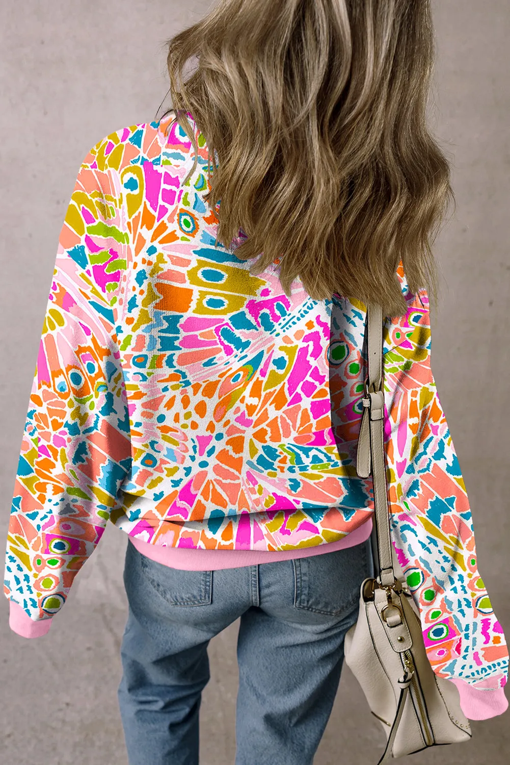 Pink Abstract Printed Drop Shoulder Loose Sweatshirt sold by Beagle Boutique product image thumbnail 2