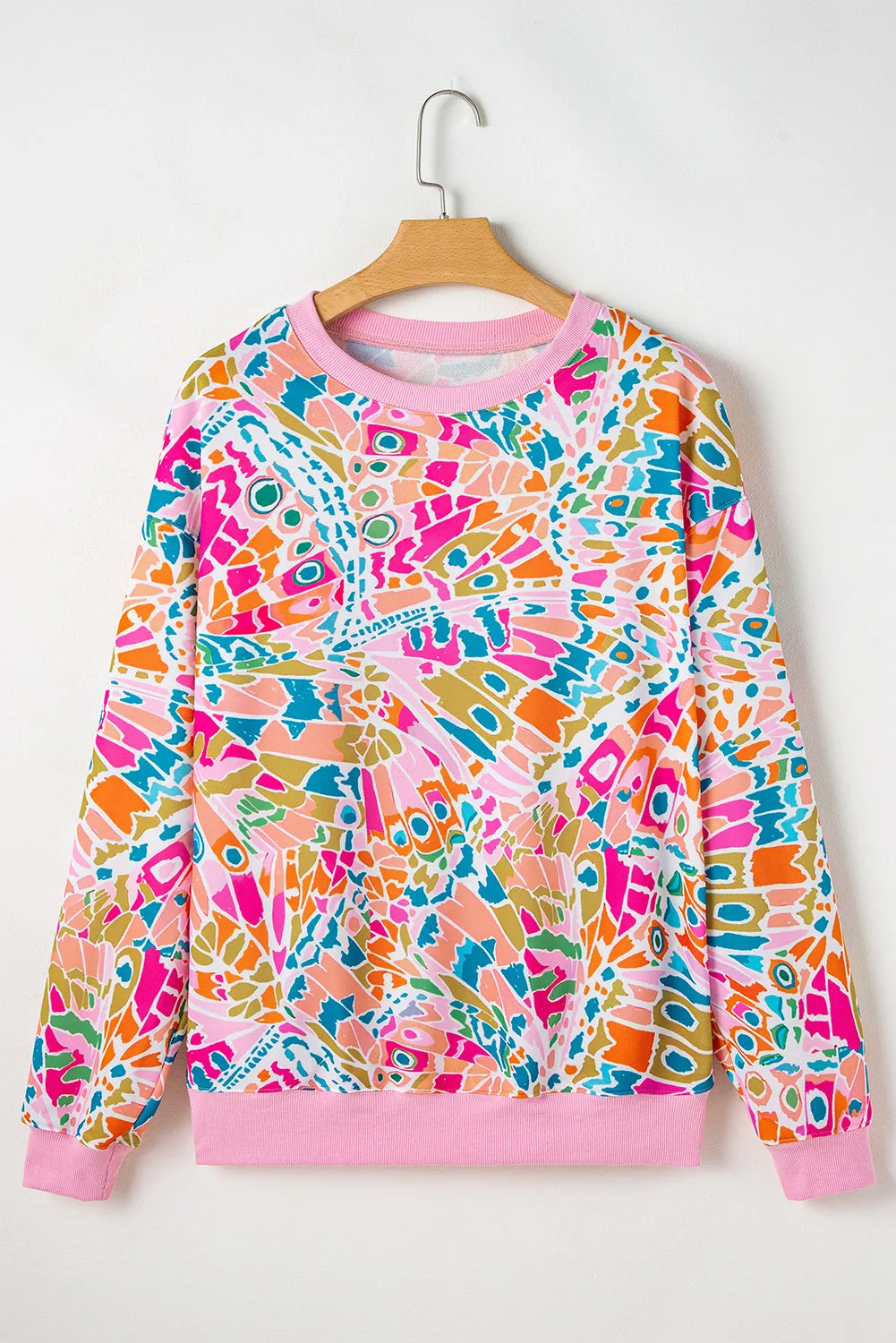 Pink Abstract Printed Drop Shoulder Loose Sweatshirt sold by Beagle Boutique product image thumbnail 5