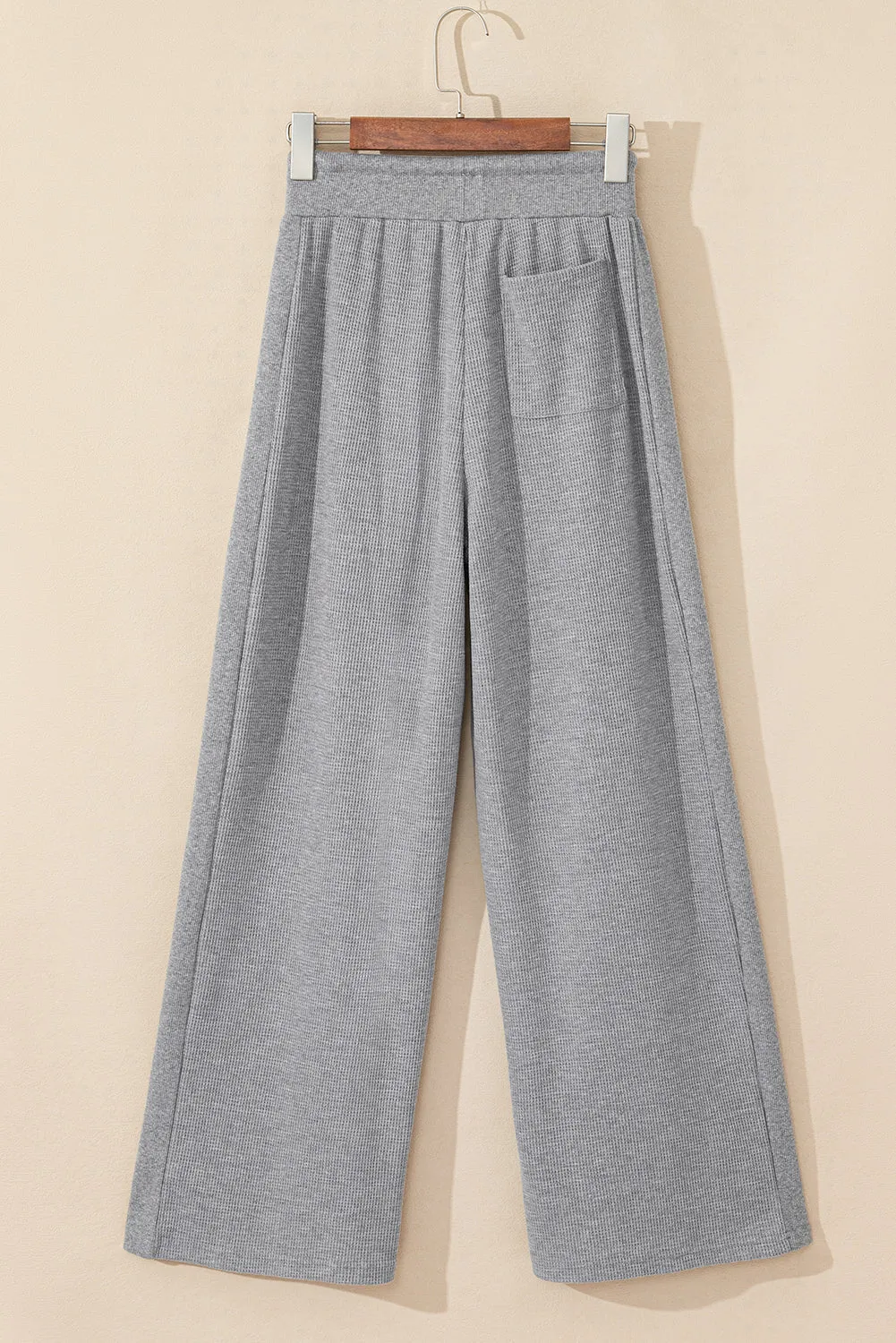 Grey Waffle Knit Drawstring High Waist Wide Leg Trousers sold by Beagle Boutique product image thumbnail 5