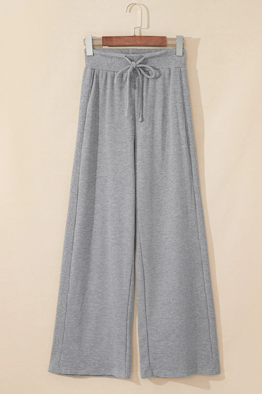 Grey Waffle Knit Drawstring High Waist Wide Leg Trousers sold by Beagle Boutique product image thumbnail 4