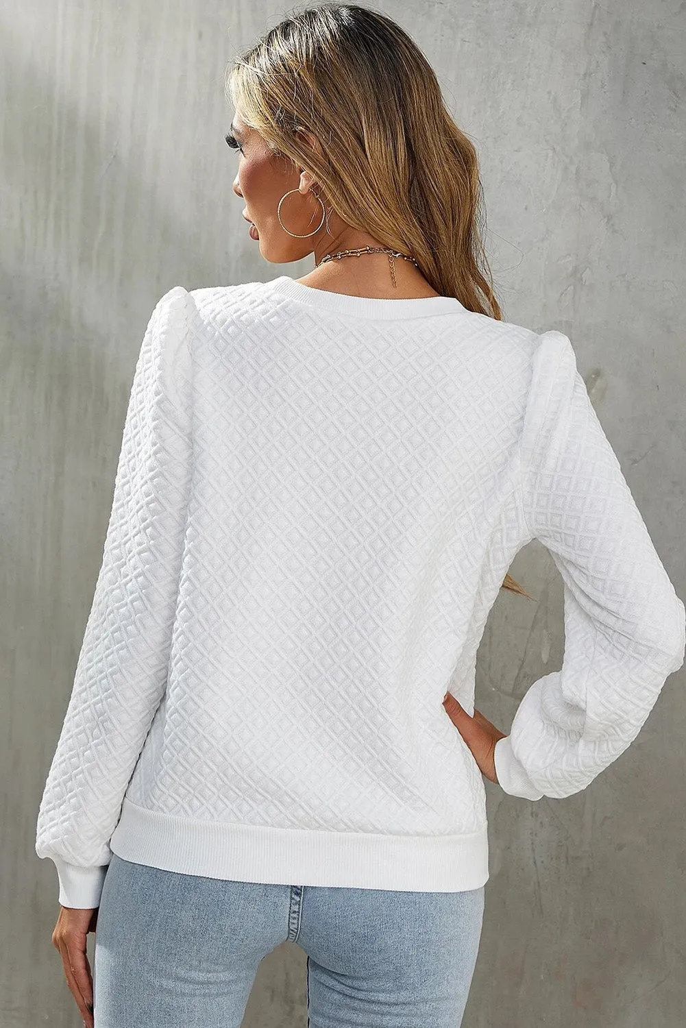 White Textured Puff Long Sleeve Round Neck Top sold by Beagle Boutique product image thumbnail 2