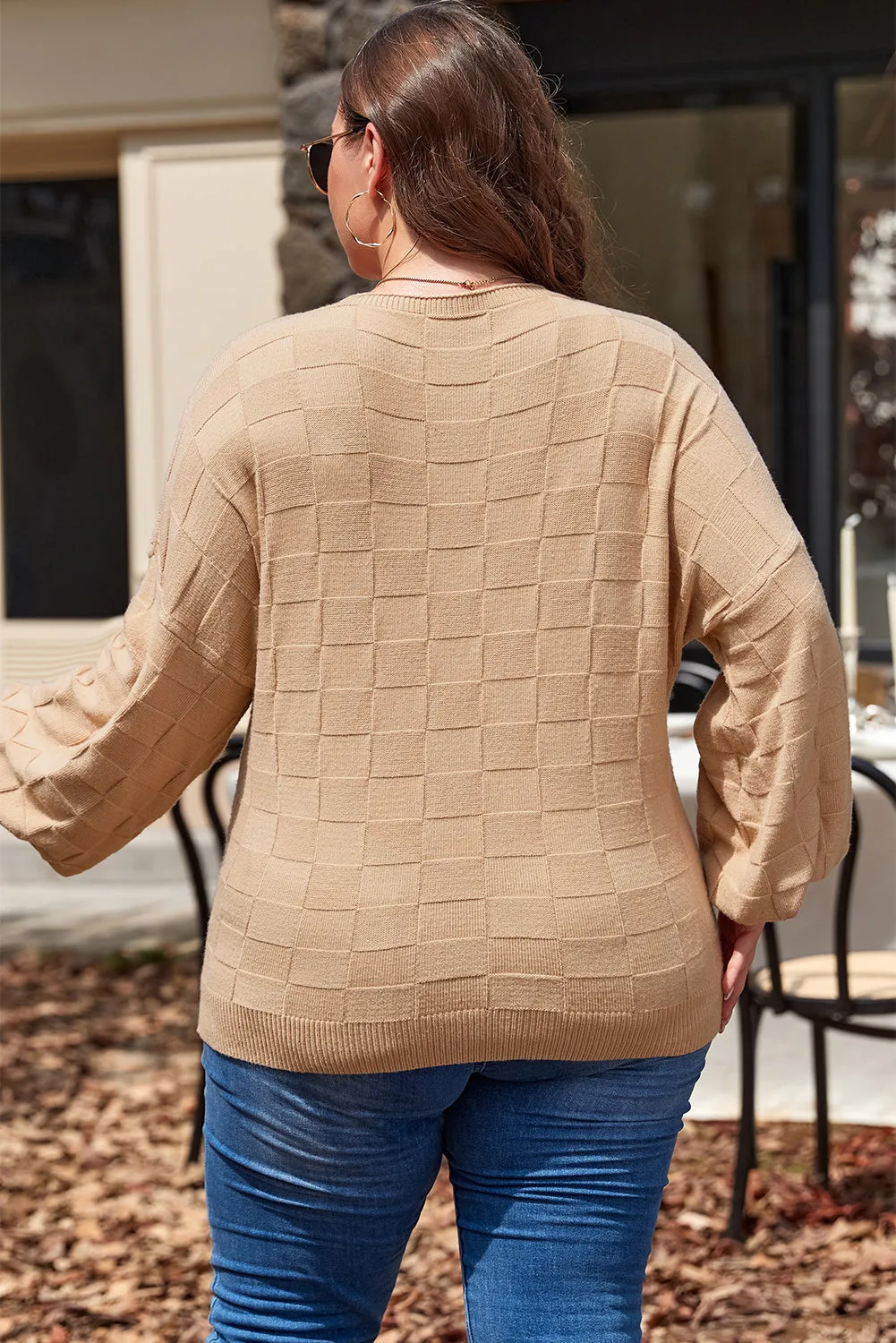 Light French Beige Solid Checkered Textured Knit Plus Size Sweater sold by Beagle Boutique product image thumbnail 2