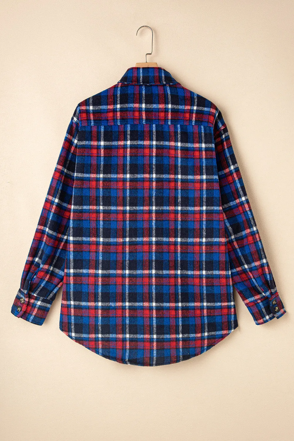 Navy Blue Plaid Flap Pocket Button Up Shacket sold by Beagle Boutique product image thumbnail 4