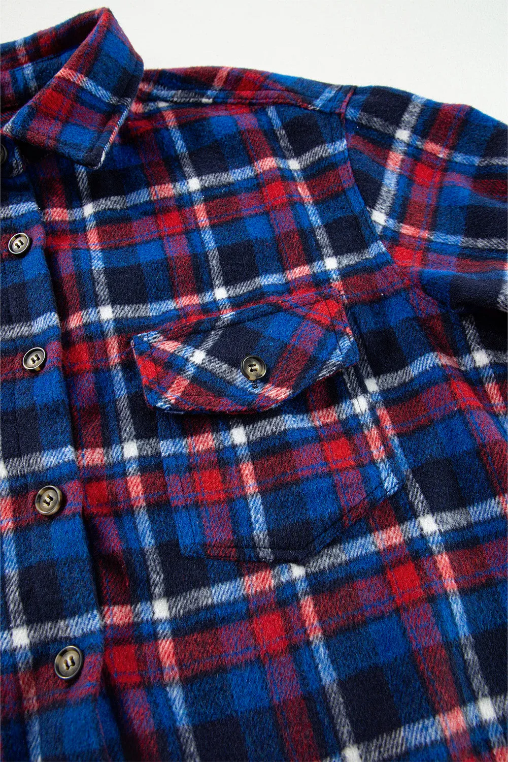 Navy Blue Plaid Flap Pocket Button Up Shacket sold by Beagle Boutique product image thumbnail 5