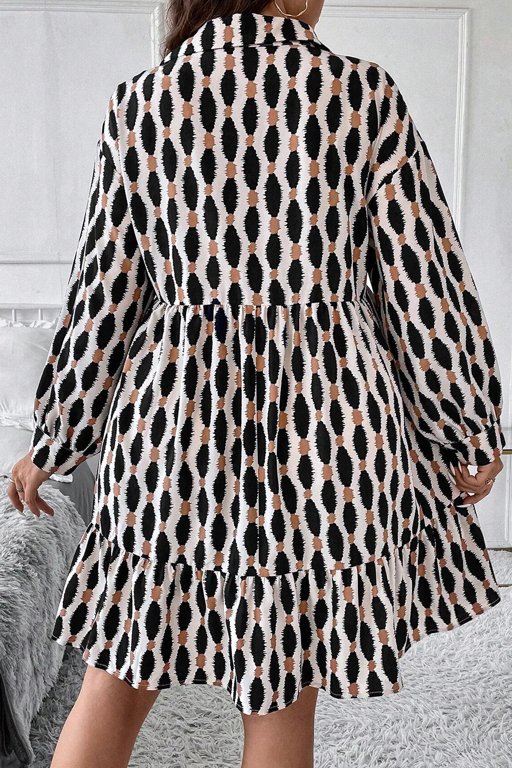 Apricot Geometric Print Collared V Neck Plus Size Mini Dress sold by Beagle Boutique product image thumbnail 2