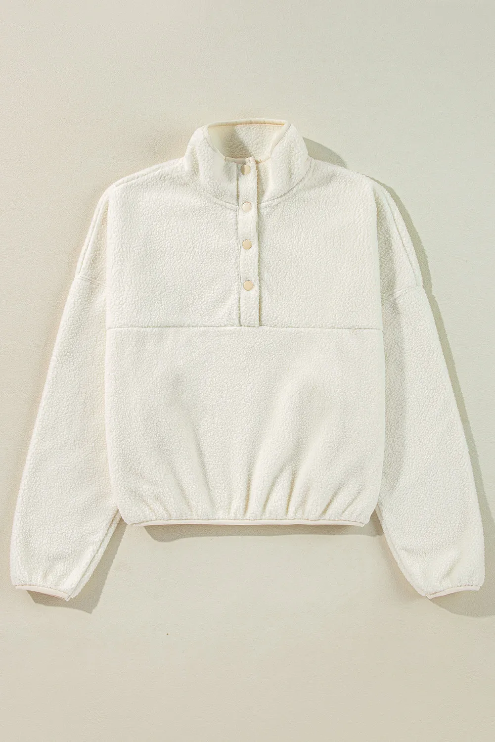 White Fleece Placket Turn-down Collar Drop Shoulder Sweatshirt sold by Beagle Boutique product image thumbnail 3