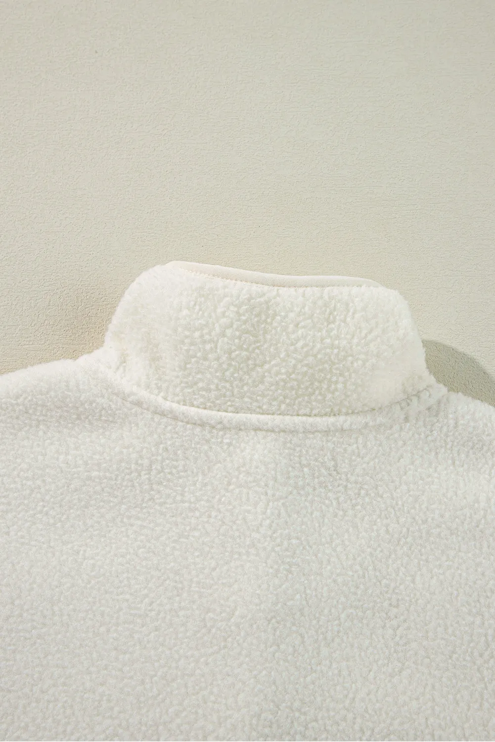 White Fleece Placket Turn-down Collar Drop Shoulder Sweatshirt sold by Beagle Boutique product image thumbnail 5