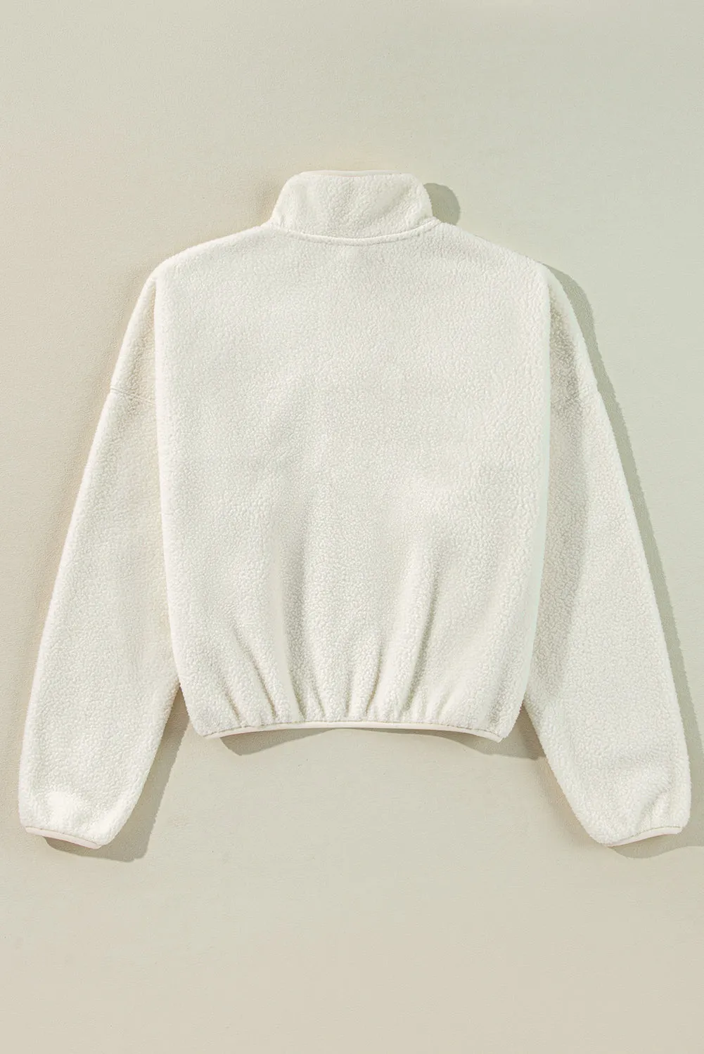 White Fleece Placket Turn-down Collar Drop Shoulder Sweatshirt sold by Beagle Boutique product image thumbnail 4