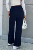 Navy Blue Solid Colour Fleece Lined Drawstring Waist Casual Trousers sold by Beagle Boutique