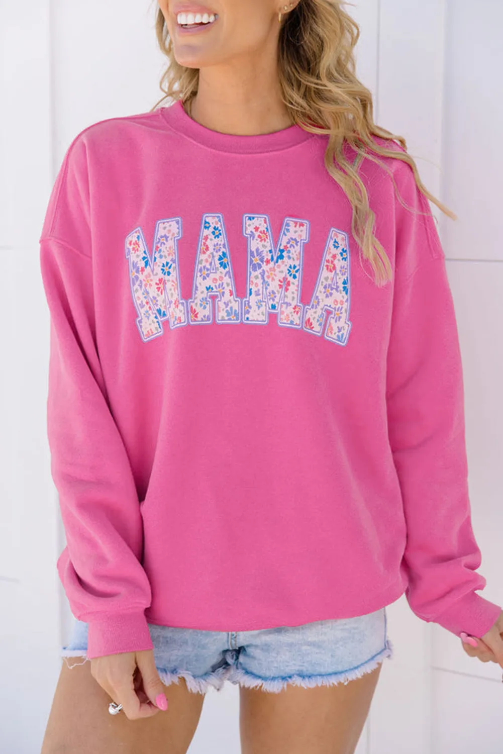 Rose Red Floral MAMA Embroidered Graphic Pullover Sweatshirt sold by Beagle Boutique