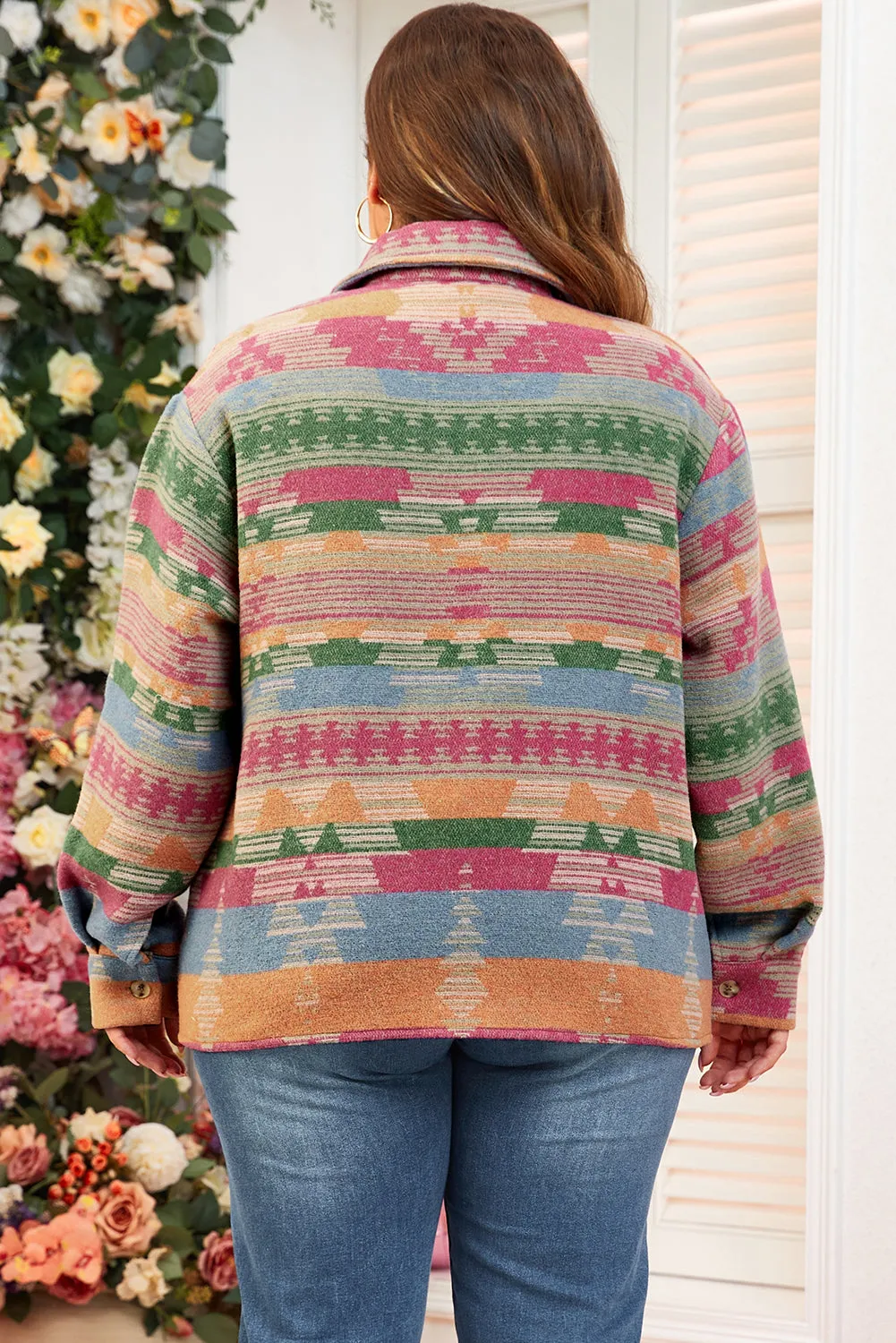 Pink Plus Size Aztec Printed Flap Pocket Shacket sold by Beagle Boutique product image thumbnail 2
