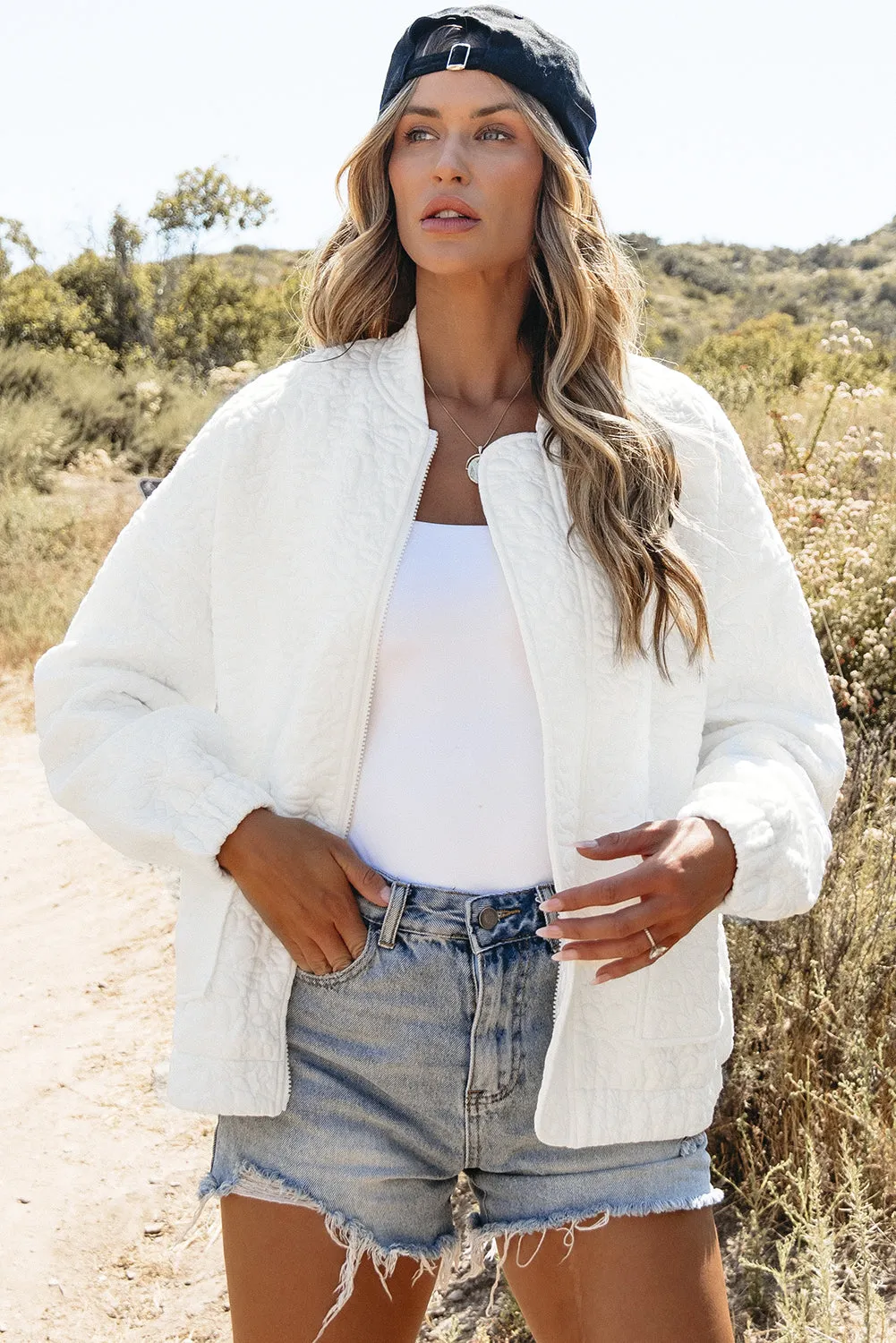 White Floral Quilted Jacket sold by Beagle Boutique product image thumbnail 5