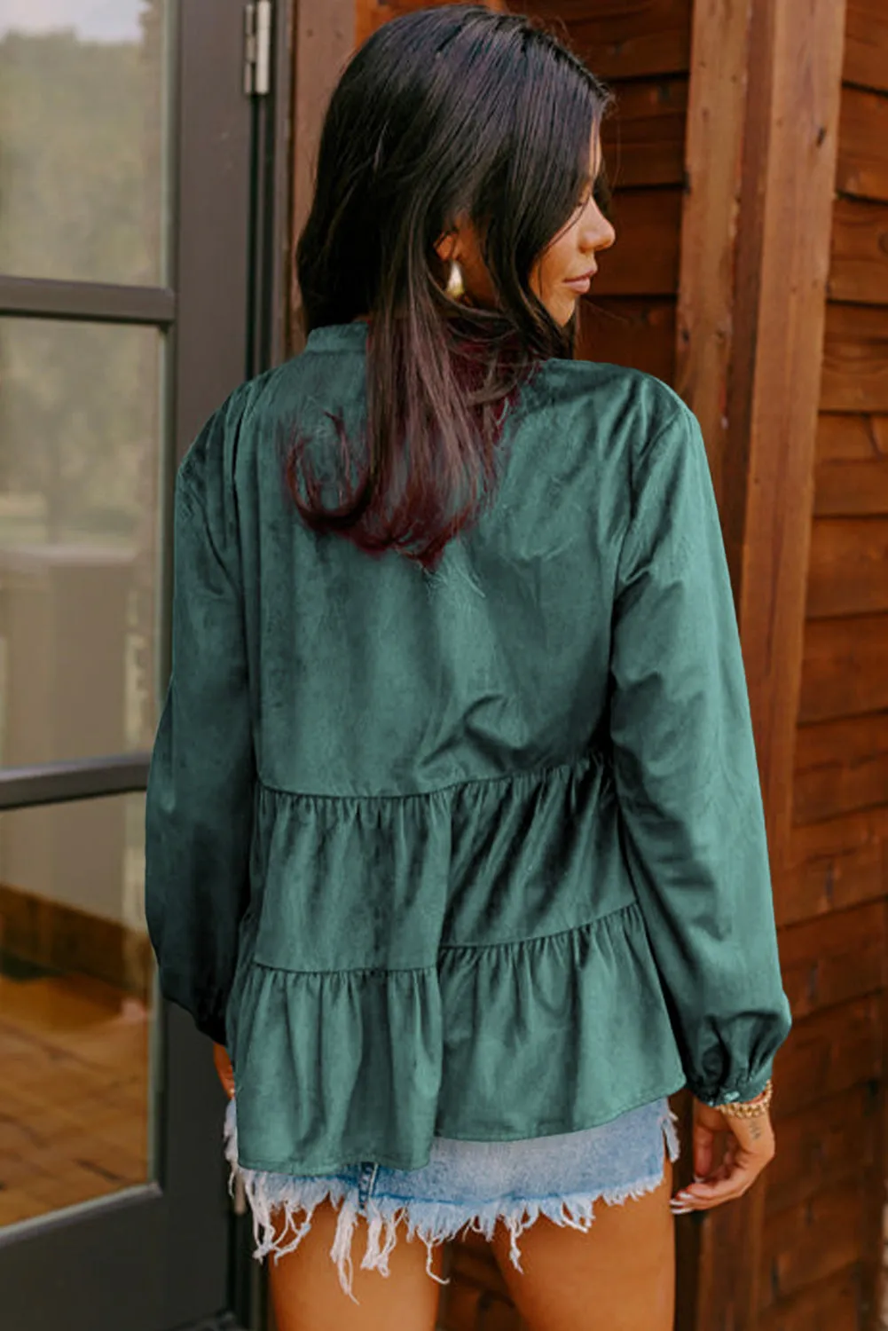 Skobeloff Corduroy Ruffle Tiered Buttoned O Neck Shirt sold by Beagle Boutique product image thumbnail 2