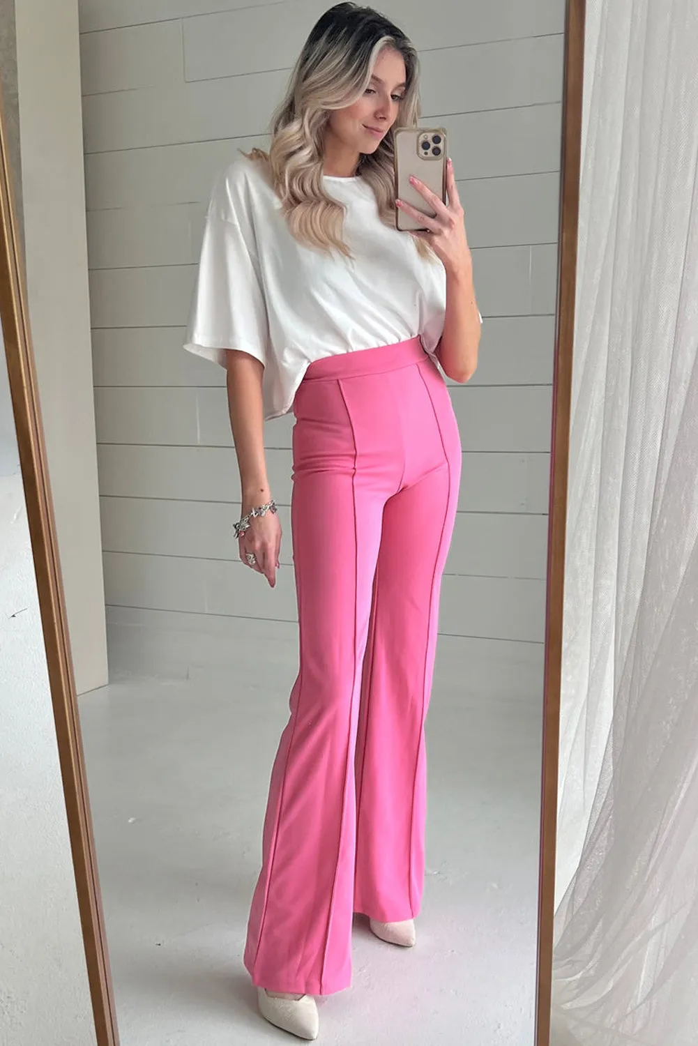 Sachet Pink High Waist Central Seam Flared Pants sold by Beagle Boutique product image thumbnail 5