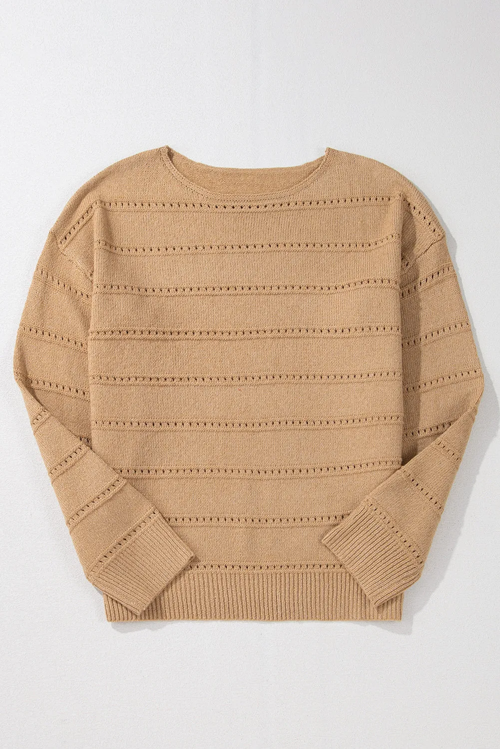 Pale Khaki Boat Neck Drop Shoulder Pointelle Knit Sweater sold by Beagle Boutique product image thumbnail 4