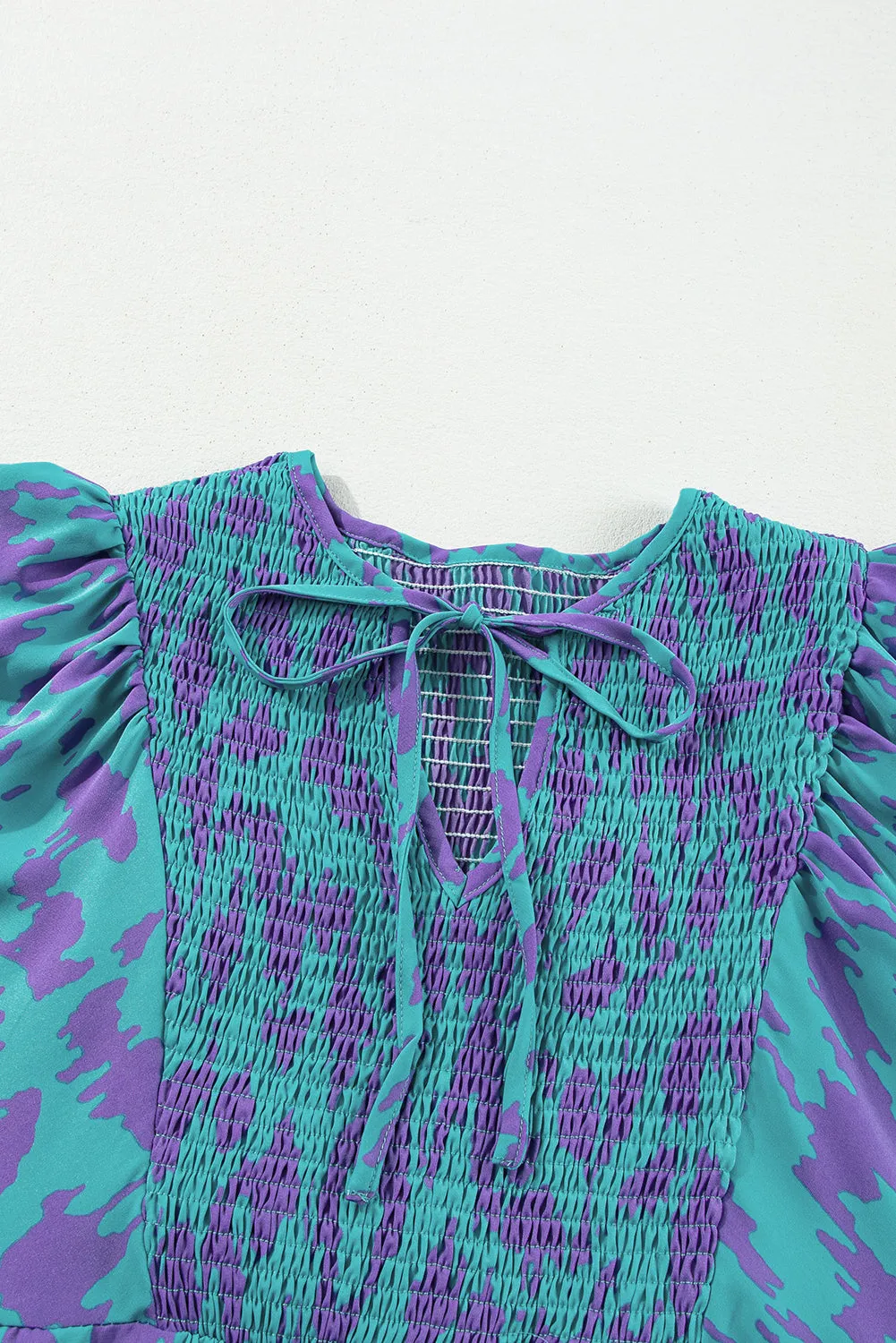 Sky Blue Abstract Print Puff Sleeve Tied Notched Neck Long Dress sold by Beagle Boutique product image thumbnail 5