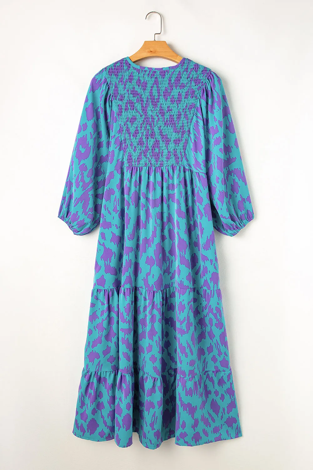 Sky Blue Abstract Print Puff Sleeve Tied Notched Neck Long Dress sold by Beagle Boutique product image thumbnail 4