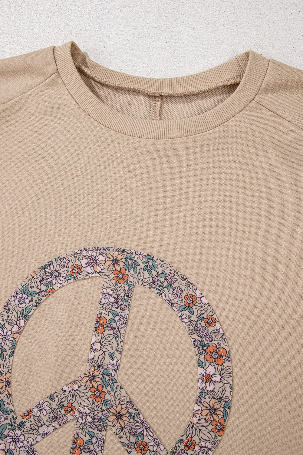 Pale Khaki Floral Peace Sign Graphic Washed Terry Plus Size Sweatshirt sold by Beagle Boutique product image thumbnail 5