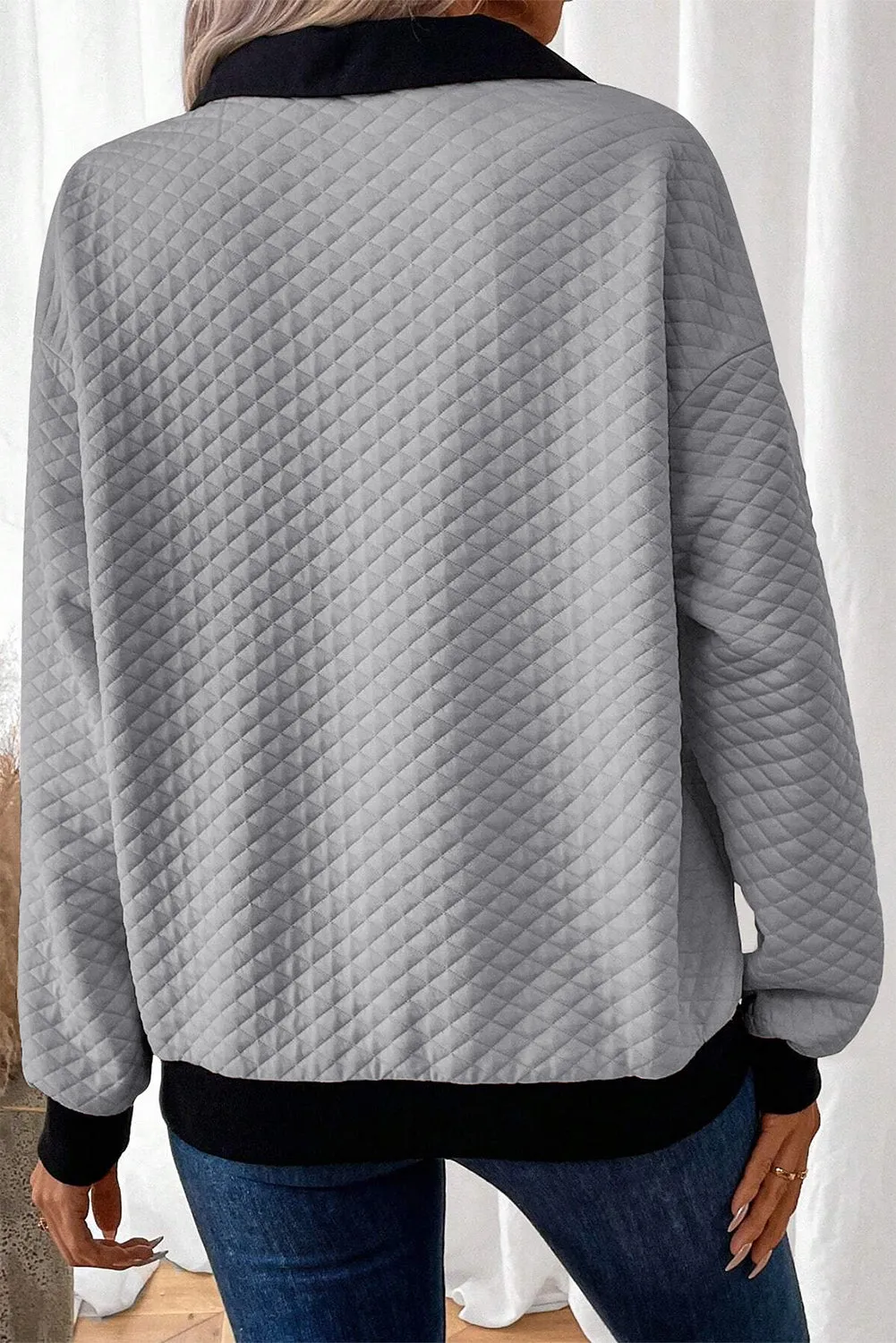 Light Grey Textured Colorblock Edge Buttoned Collar Sweatshirt sold by Beagle Boutique product image thumbnail 2