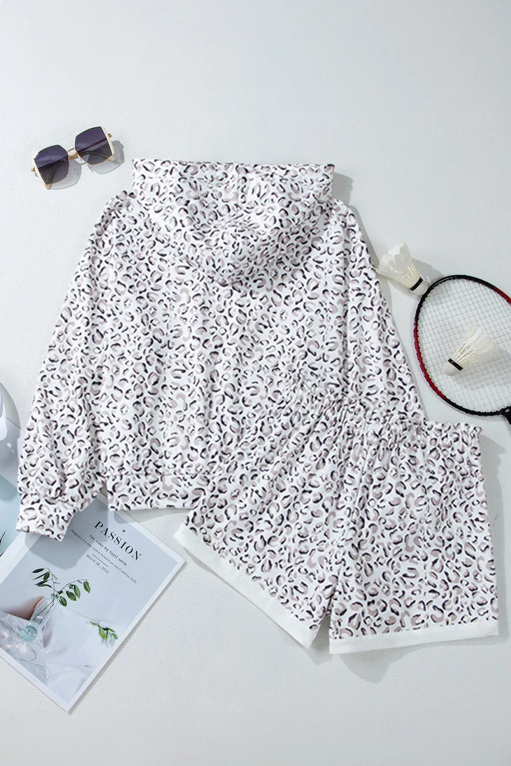White Classic Leopard Hoodie and Shorts Set sold by Beagle Boutique product image thumbnail 4