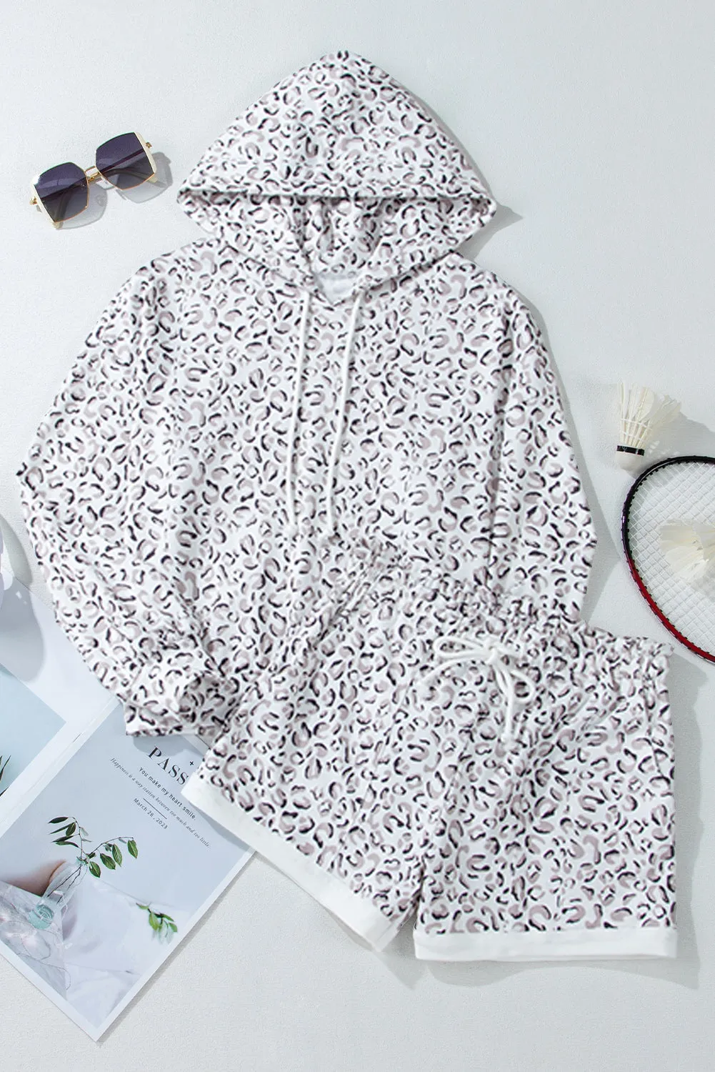 White Classic Leopard Hoodie and Shorts Set sold by Beagle Boutique product image thumbnail 3