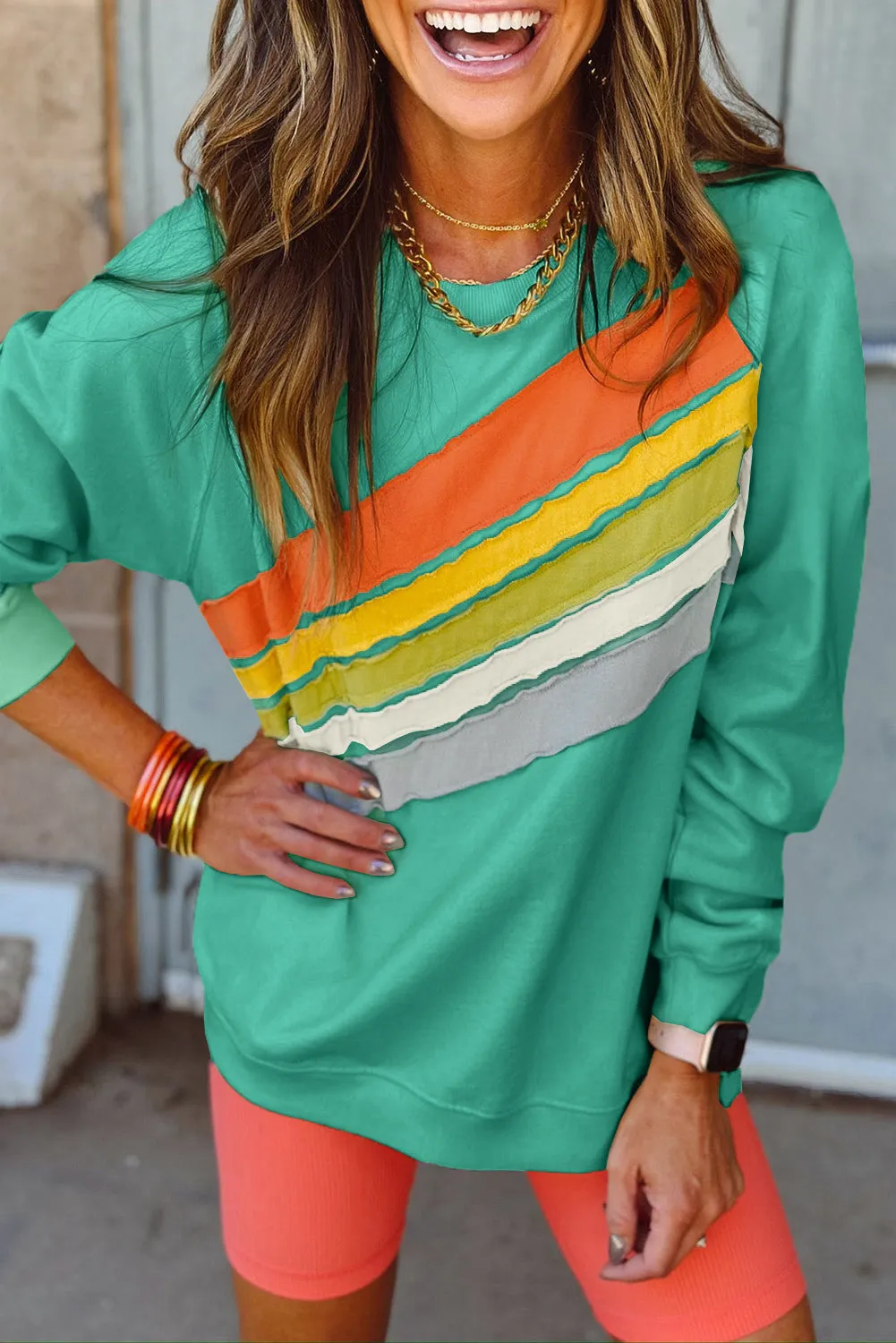 Beau Blue Rainbow Colorblock Striped Pullover Sweatshirt sold by Beagle Boutique product image thumbnail 3