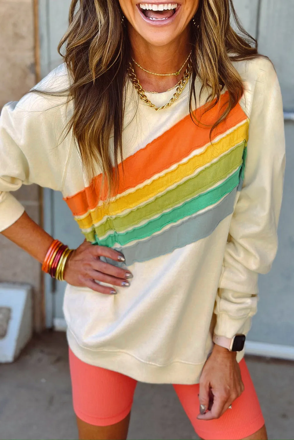 Beau Blue Rainbow Colorblock Striped Pullover Sweatshirt sold by Beagle Boutique product image thumbnail 5