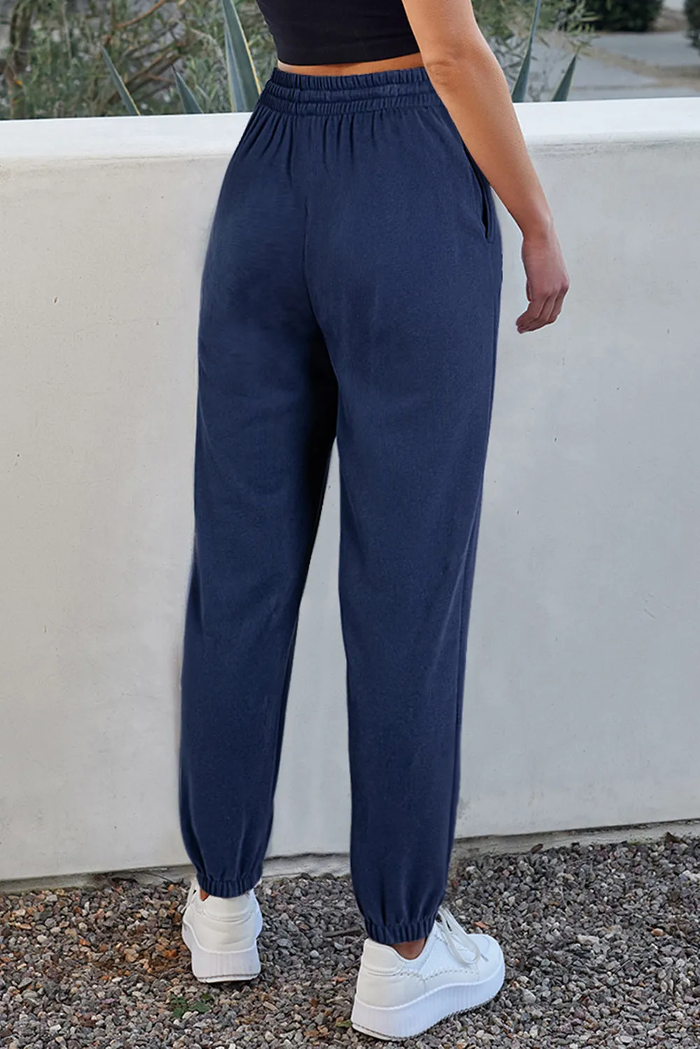 Navy Blue Solid Colour Fleece Lined Drawstring Waist Joggers sold by Beagle Boutique product image thumbnail 2