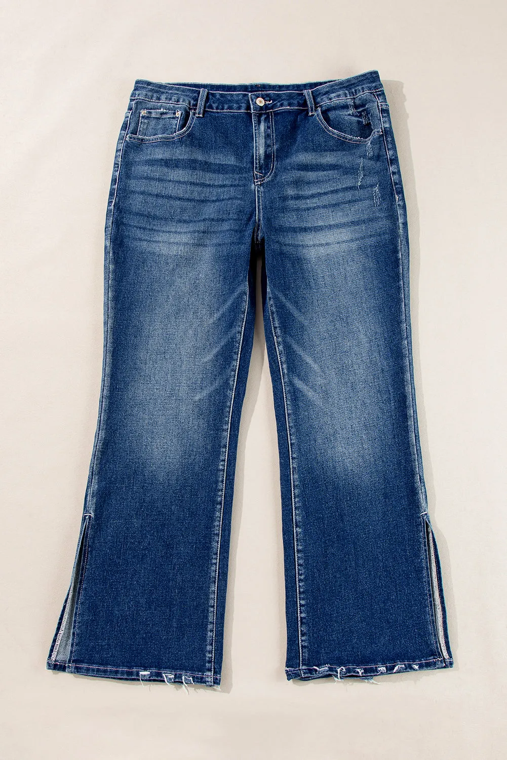 Dirty blue Plus Size High Waist Side Slits Flare Jeans sold by Beagle Boutique product image thumbnail 4