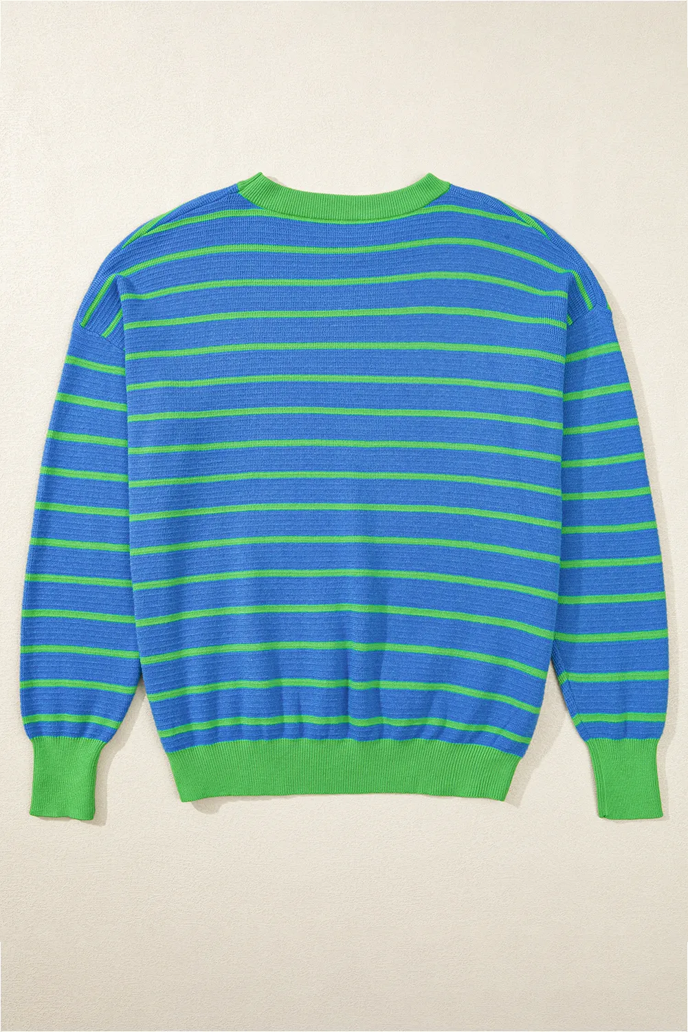 Sky Blue Stripe Trimmed Round Neck Drop Shoulder Loose Sweater sold by Beagle Boutique product image thumbnail 5